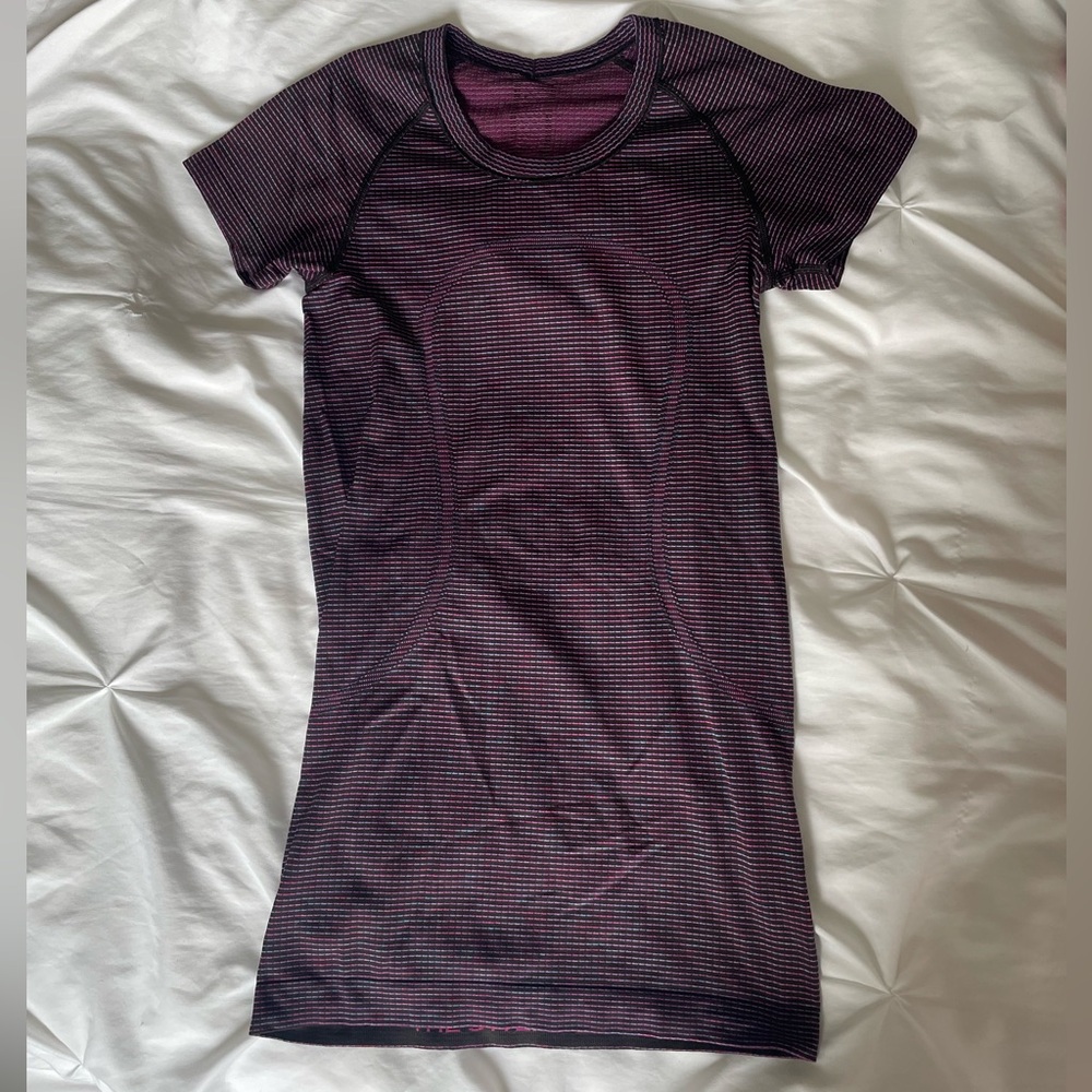 Luluemon purple striped swiftly tech top